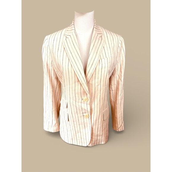 Lauren Ralph Lauren Cream Linen Pinstripe Blazer Jacket Womens Size 4 - Picture 3 of 14